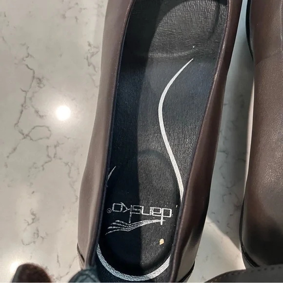 Dansko Lulu Dark Brown Leather Mary Janes Ankle Strap Wedges Size - Picture 10 of 16